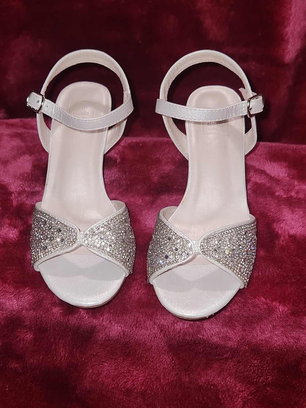 David's Bridal Girls' White Rhinestone Dress Sandals